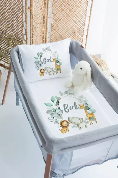 % Cotton Satin Personalized  Crib Bed Duvet Cover Set Safari