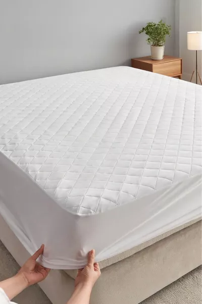 Капитониран памучен калъф за матрак с ластик, единичен и двойнен размер , , 