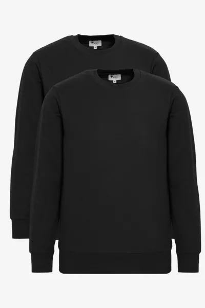 Men's Black 2-Pack Cotton Standard Fit Regular Cut Crew Neck Sweatshirt