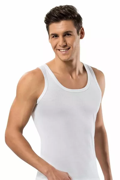 Canottiera da uomo in coste bianche % cotone, confezione da 3