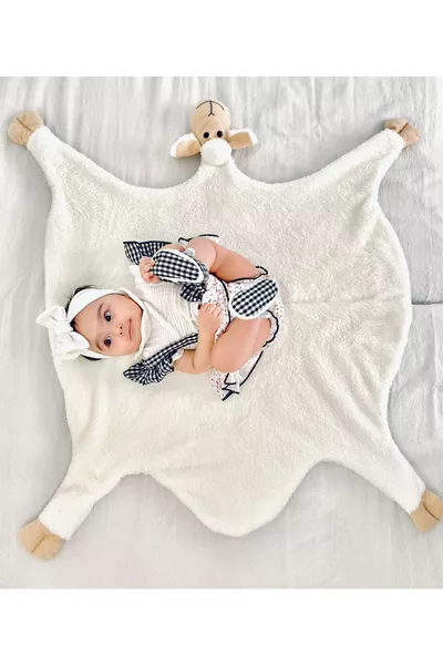 Крем одеяло за бебета и деца Sevimli Kuzucuk, зимно плюшено Welsoft одеяло с овца и агънце