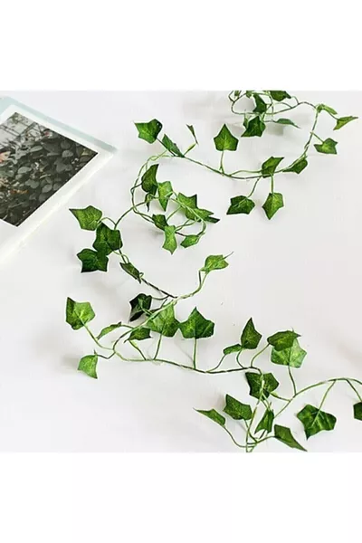 Декоративен изкуствен бръшлян с зелени листа, 2 метра, коледна украса без LED