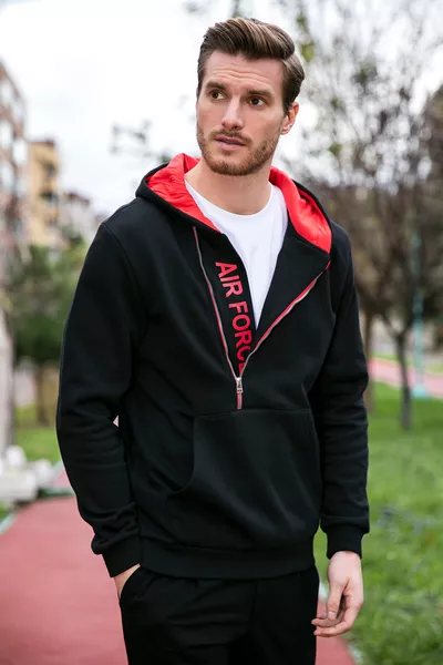 Men's Slim Fit Sweatshirt with Hood and Kangaroo Pocket, Zippered Sweat 