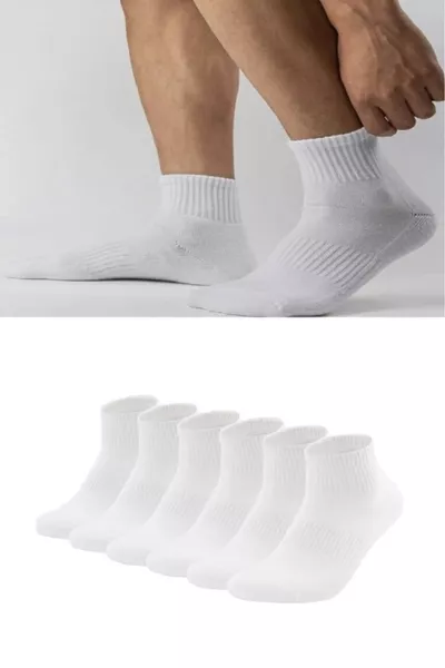 6 Pairs of Plain White Seamless Cotton Short Tennis Unisex Socks