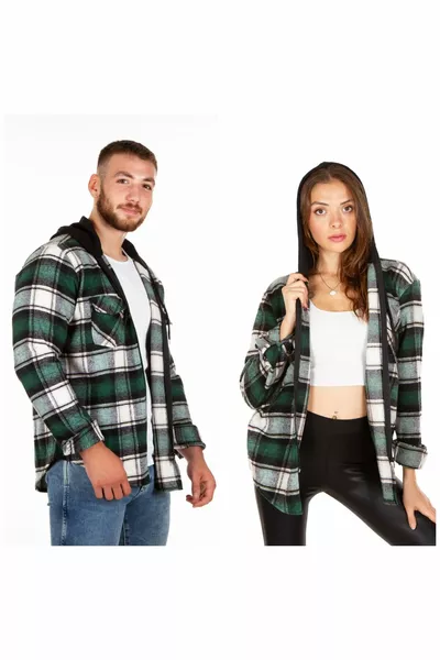 Мъжка и дамска кардирана риза с качулка и цип