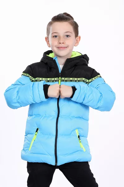 جاكيت بسمك ثقيل مقاوم للماء مع بطانة داخلية بولار للأطفال الأولاد باللون الأزرق الجليدي