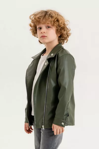 Boys' Leather Jacket with Zipper