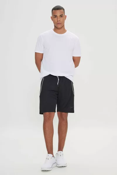 Short homme noir, coupe standard, coupe normale, tricot confortable
