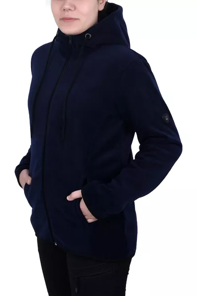Женская темно-синяя флисовая толстовка с капюшоном и молнией