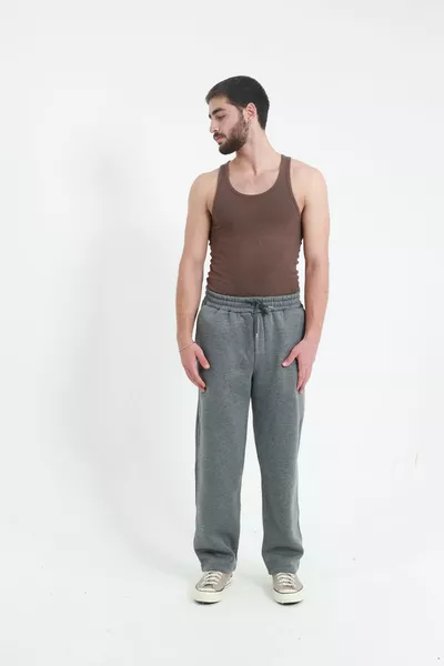 بنطال رياضي بثلاث خيوط، أرجل واسعة، فضفاض، شتوي، من القطن، داخله مبطن بالفلانيل