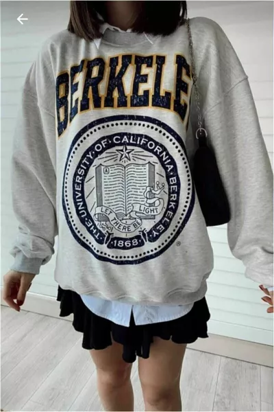 قميص من النوع الثقيل مطبوع بيركلي رمادي نسائي