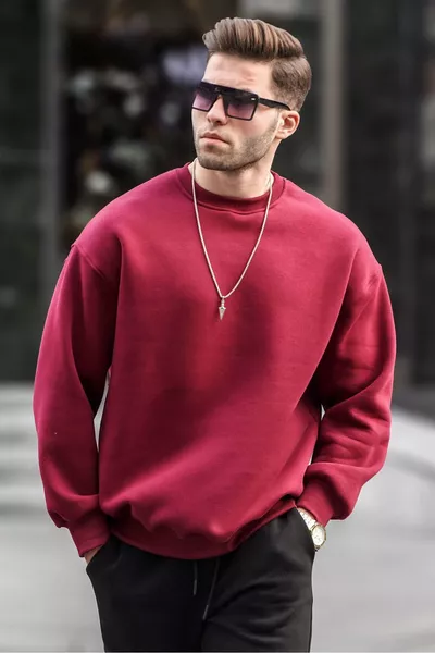Felpa Uomo Basic Oversize con Girocollo a Bordo in Felpa Spazzolata 