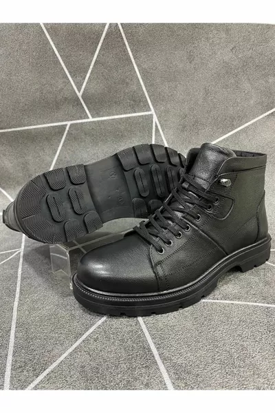 Черен цип Пощенски ботуши от естествена кожа с гумена подметка