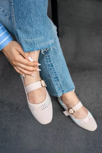 Kino Skin Stone Детайлна тъпа катарама с пръсти Дамски балетни балетки