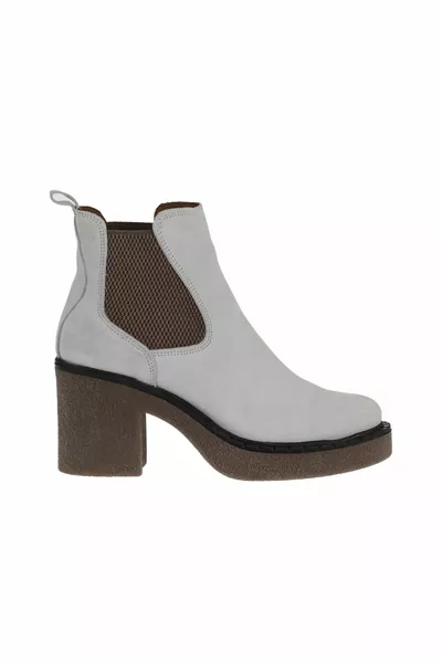 حذاء نسائي بكعب نسائي من جلد الغزال الأبيض 