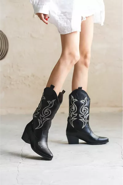 حذاء داريل كاوبوي للسيدات - جلد أسود