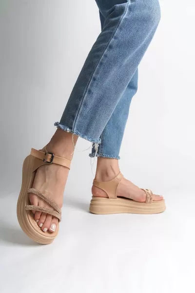 ZLOHE Boucle Épaisse Pierre Rayé Semelle Orthopédique Femme Sandales TT Skin