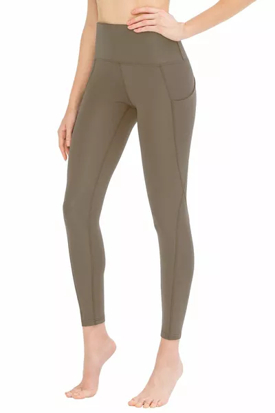 Donkere kaki sportlegging met hoge taille en dubbele zak voor dames