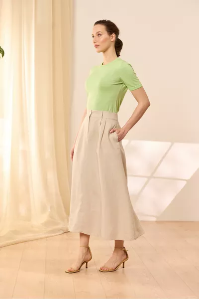 Бежова ленена дълга дамска пола Kate