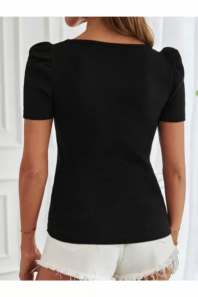 المرأة مربع الرقبة قصيرة الأكمام بلوزة الجسم