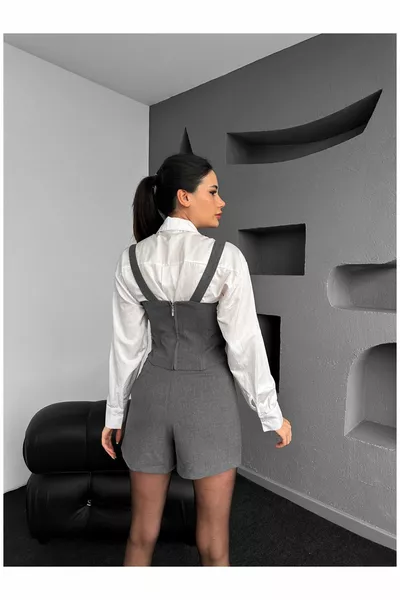 Grey Slit Shorts Skirt