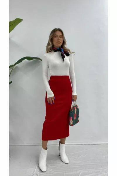 Bleistiftrock aus Strick mit hoher Taille