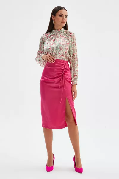 Атласная юбка со шнурком - фуксия