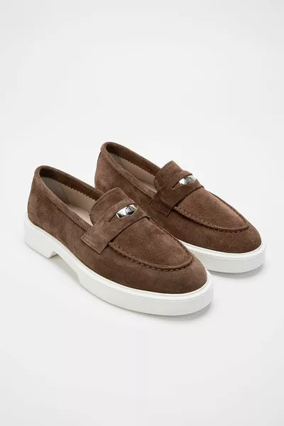 ايجيس المرأة تان سويدي جلد طبيعي أحذية المتسكع