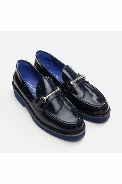 Echt lederen marineblauwe loafer voor dames