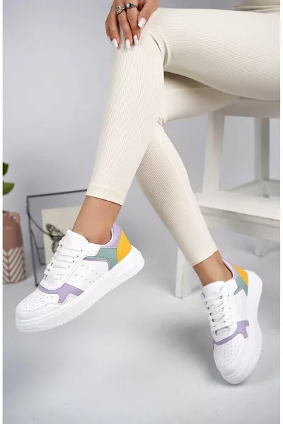 Lage zool Mekval stiksels lila gegarneerd wit sneakers