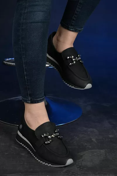 Дамски зимни водоустойчиви неплъзгащи се подметки леки удобни % естествена кожа черни ежедневни обувки