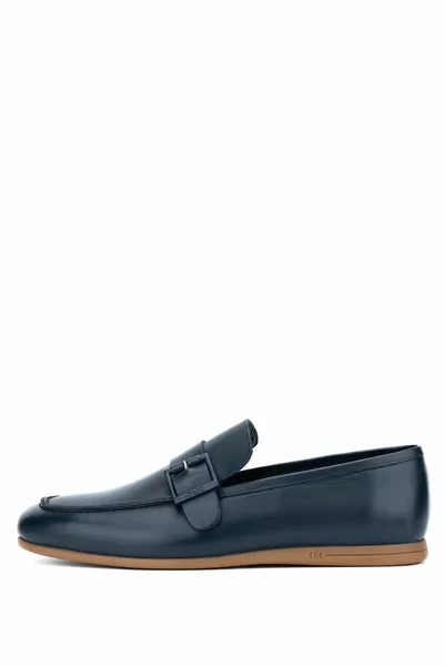 Mocassins en cuir véritable bleu marine pour hommes