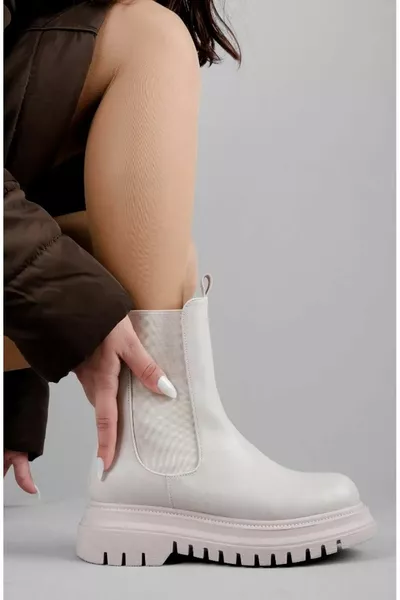 Feles المرأة سميكة وعالية نعل مرونة تشيلسي أحذية عارضة أحذية نسائية بيج