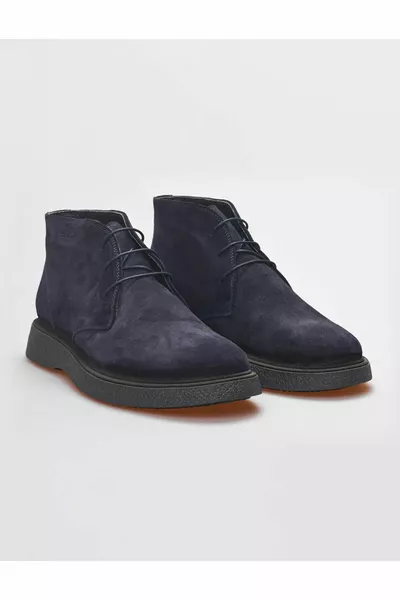 Stivali stringati in vera pelle scamosciata blu navy