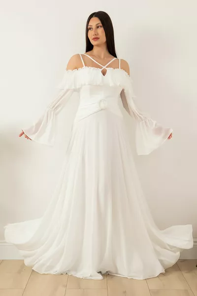 Madonna Yaka Tül Abiye Elbise 