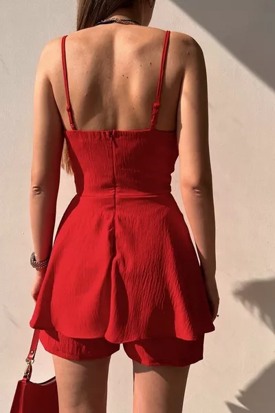 القطن ايروبين النسيج الانقسام الخامس الرقبة السراويل الأحمر مساء اللباس 