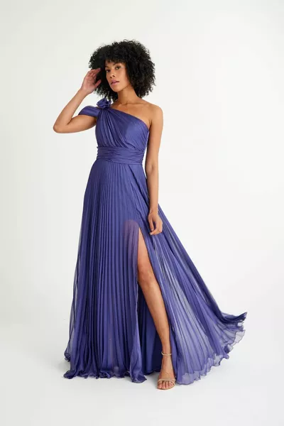 فستان سهرة شيفون فرنسي بكتف واحد