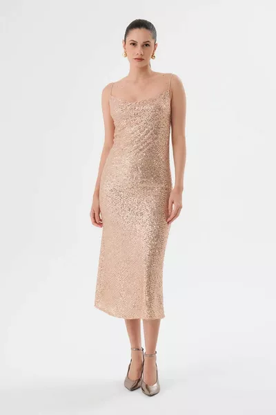 Degaje Collar Sequin Dress - Powder