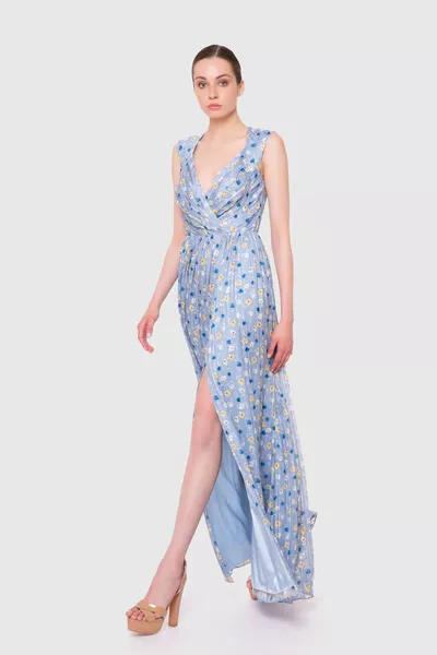 Backless Long Blue Chiffon Dress
