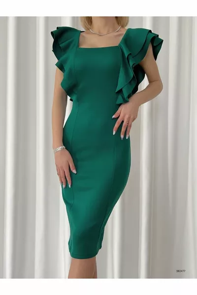 انتفخ مربع الرقبة ميدي طول سكوبا النسيج مساء اللباس