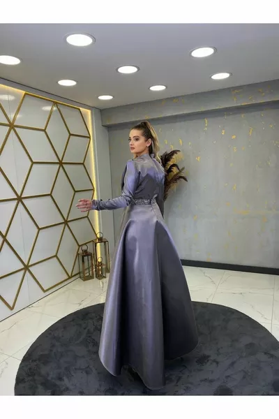 حجر مقوس سونا الحجاب مساء اللباس رمادي