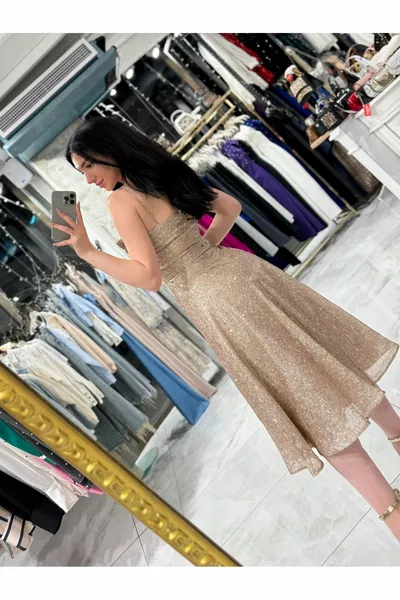 Mariana Спереди Драпированный Пайетки Блестящий Пояс Платье-Золото