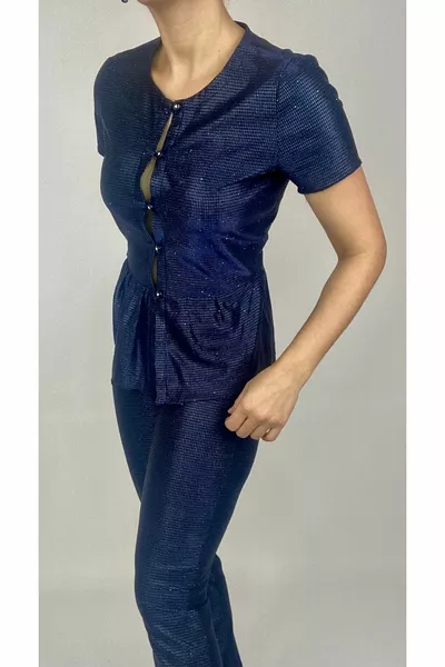 تصميم خاص السراويل بلوزة مجموعة مشرق الأزرق الداكن