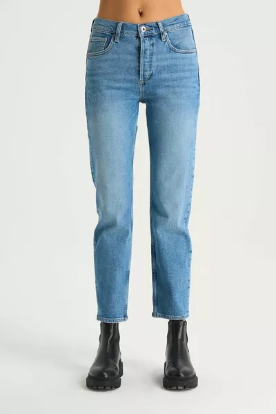 سيدني أزرق فاتح خصر مرتفع بات بأزرار نحيف مستقيم جينز C 