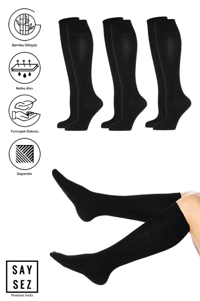 Bambus Damen Kniestrümpfe Schwarz Lang Nahtlos 3er-Pack / Hosenstrümpfe / Socken, die die Haut nicht zeigen