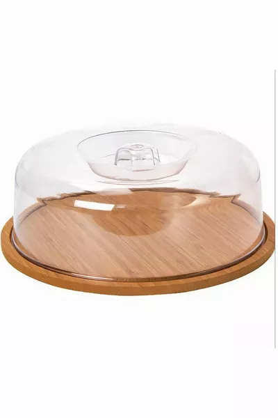 Дървен поставка с акрилен капак за средно голяма торта