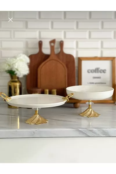 2-Piece Porcelain Footed Table Serving Set, for Appetizers, Meals, Desserts, Salad, 2-Piece Serving Set