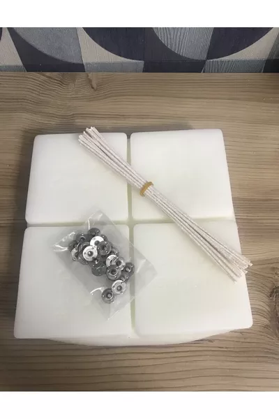 حزمة مميزة شمع البرافين 1 كجم -  قطعة فتيل متصلب  سم -  قطعة زر ضغط - هوبيسيت