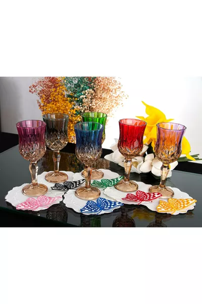 6'lı 3 Boyutlu Kelebek Desenli Nakış Işleme Keten Çay,Kokteyl Ve Kahve Yanı Sunum Peçetesi