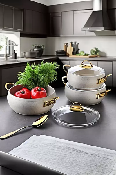 6-Piece Granite 3-Pot Set Cream ( cm)